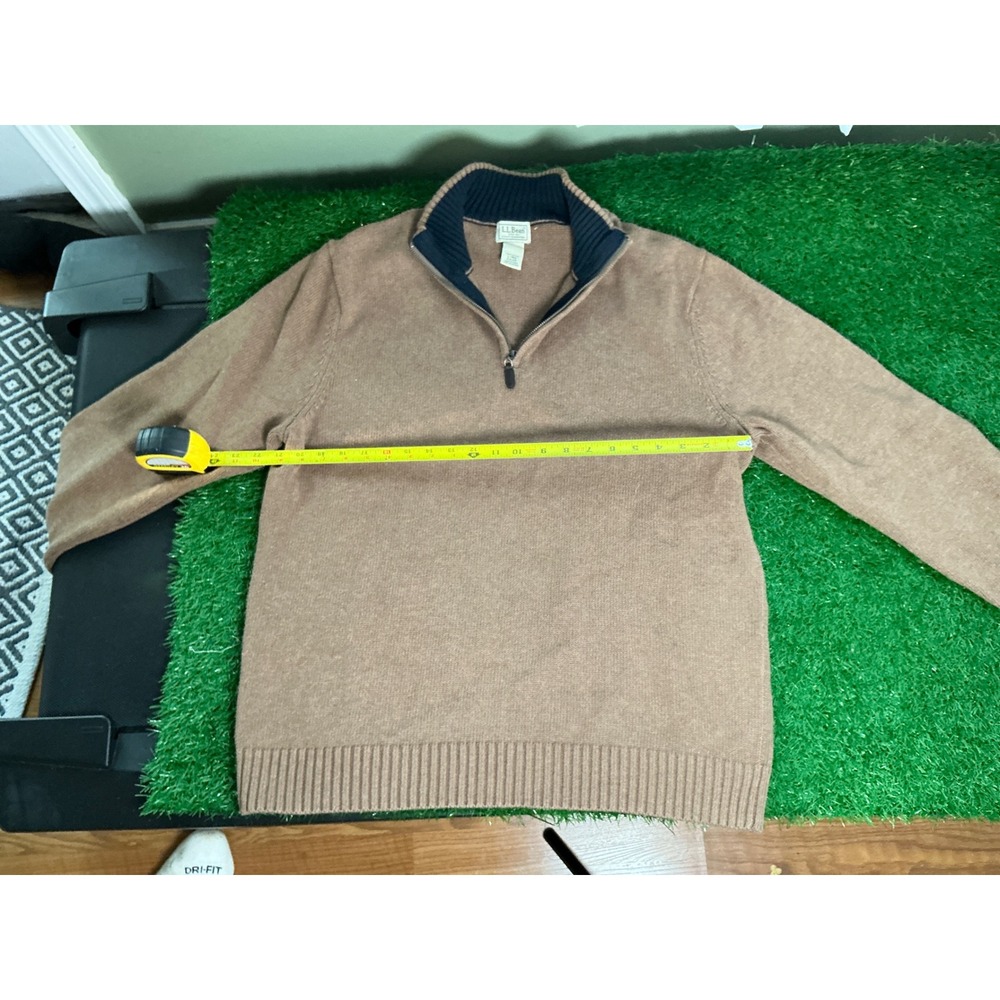 LL Bean Mens Large Quarter Zip Cotton Sweater Tan Brown Pullover 0HJS5